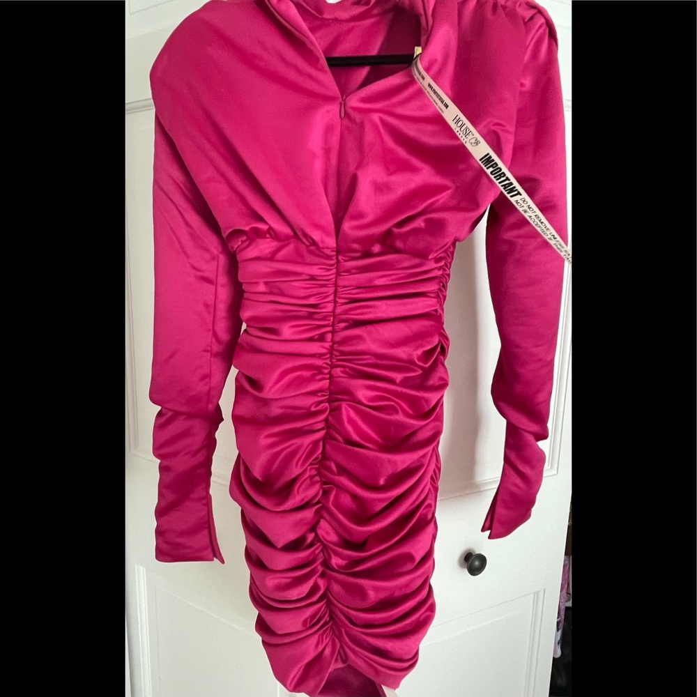 House of CB Georgiana hot pink long sleeve ruched dress